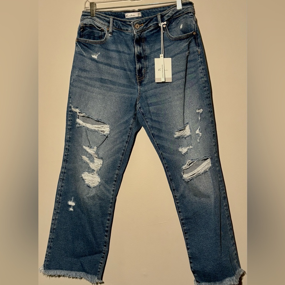 Kancan x Maurices Womens Ankle Straight High Rise Ripped Distressed Jeans